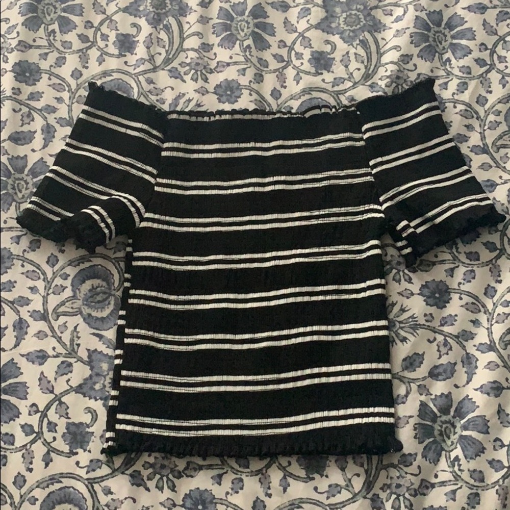 Black and white striped stretchy crop top!